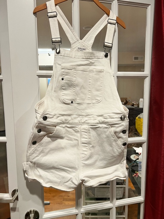 Frame Denim Pants - Frame Denim White Short Overalls with Bib